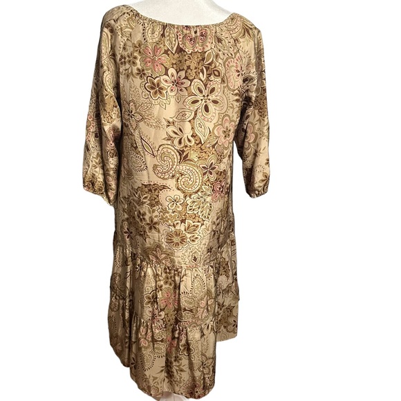 Garnet Hill Silk Floral Paisley Boho Tiered Flounce Dress - Picture 3 of 7